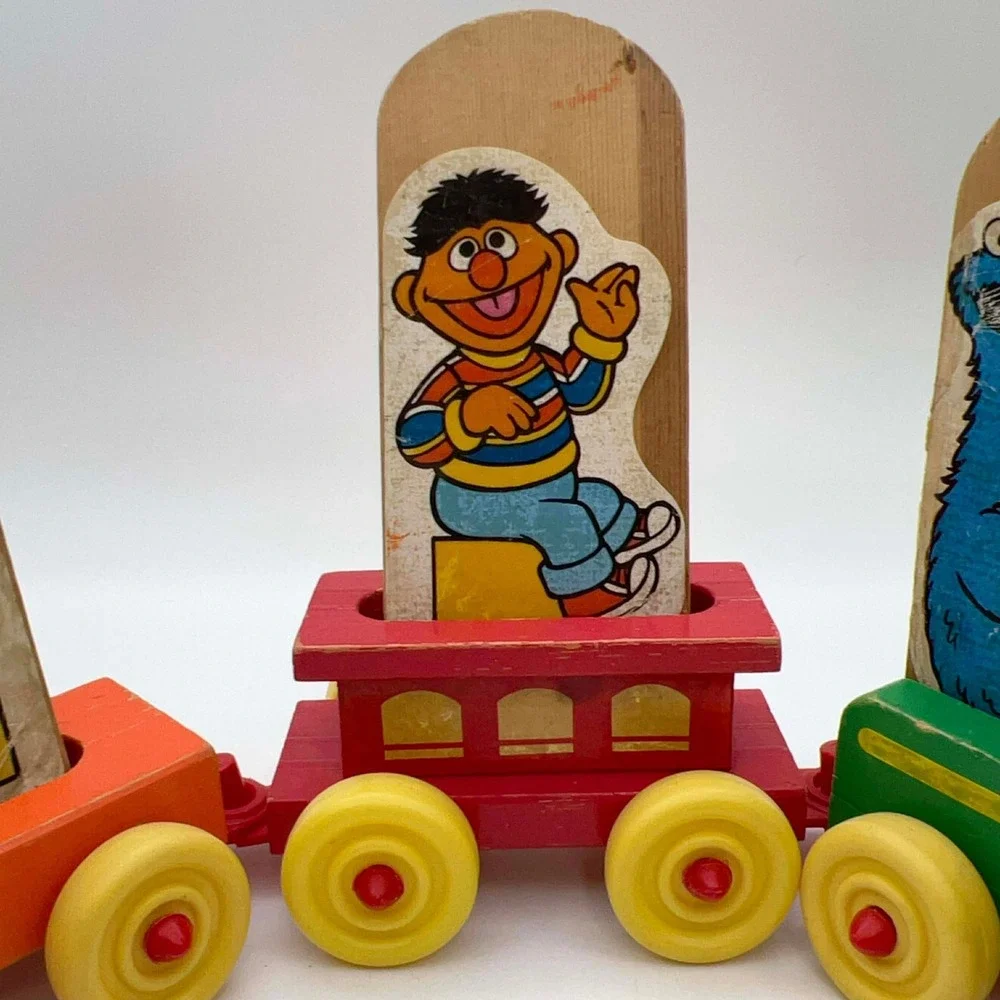 Vintage Sesame Street Wooden Train Set‎ Big Bird Ernie Cookie Monster Bert
